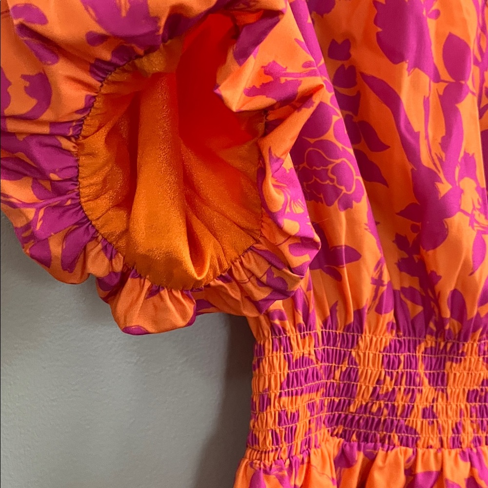 THML Living The Dream Orange & Pink Floral Mini Dress size medium - Picture 13 of 16